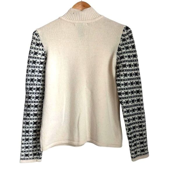 Women Petite M Lambs Wool Zip Up Cardigan Sweater Fair Isle Norwegian Ski Chalet - Picture 2 of 11